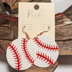 Riah Fashion White and Red Baseball Earrings